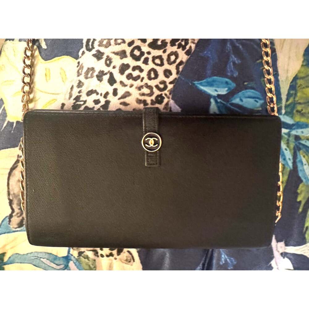 Chanel Black Caviar Leather Long Wallet Gold CC Vintage